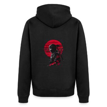 Mysteriöser Ninja-Krieger roten Sonnenuntergang - Unisex Premium Bio Zip Hoodie - Schwarz - Hinten - Nico (187cm)