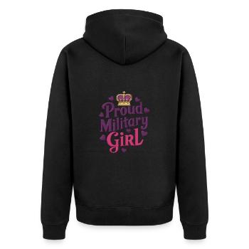 Stolzes Militärmädchen mit Krone und Herzen - Unisex Premium Bio Zip Hoodie - Schwarz - Hinten - Nico (187cm)
