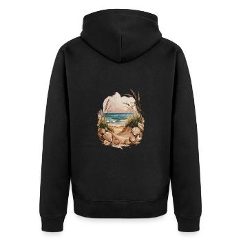 Muschel Strand Szene Serene Ozean Landschaft - Unisex Premium Bio Zip Hoodie - Schwarz - Hinten - Nico (187cm)
