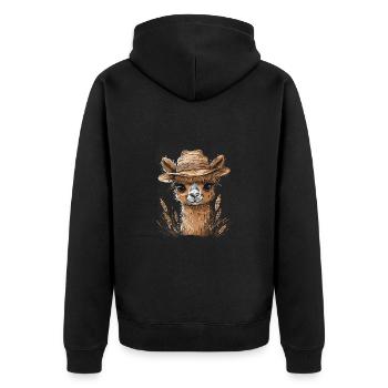 Niedliches Alpaka mit Strohhut Cartoon für - Unisex Premium Bio Zip Hoodie - Schwarz - Hinten - Nico (187cm)