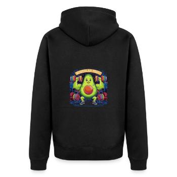 Muskulös Avocado Fitnessstudio Humor Workout - Unisex Premium Bio Zip Hoodie - Schwarz - Hinten - Nico (187cm)