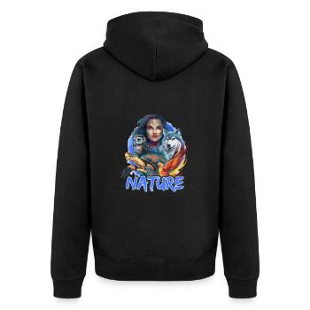Natur Wolf Eule Schildkröte Frau für - Unisex Premium Bio Zip Hoodie - Schwarz - Hinten - Nico (187cm)