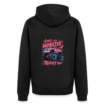 Girls Like Monster Trucks Too für Frauen und - Unisex Premium Bio Zip Hoodie - Schwarz - Hinten - Nico (187cm)