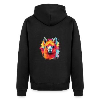 Alpaka Lama für Alpakaliebhaber - Unisex Premium Bio Zip Hoodie - Schwarz - Hinten - Nico (187cm)