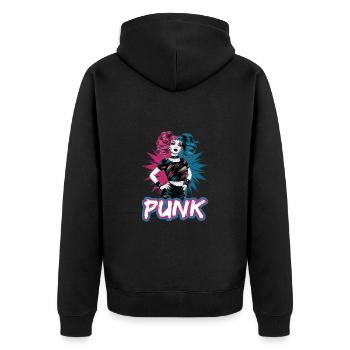 Punk Girl mit rosa und blauen Haaren Retro Style - Unisex Premium Bio Zip Hoodie - Schwarz - Hinten - Nico (187cm)