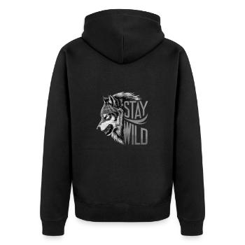Stay Wild Wolf Motivation - Unisex Premium Bio Zip Hoodie - Schwarz - Hinten - Nico (187cm)