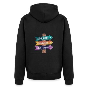 Lebe Lache Sei Glücklich Bunte Wegweiser - Unisex Premium Bio Zip Hoodie - Schwarz - Hinten - Nico (187cm)