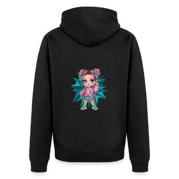 Niedliches Cartoon Mädchen mit Einhorn Hoodie - Unisex Premium Bio Zip Hoodie - Schwarz - Hinten - Nico (187cm)