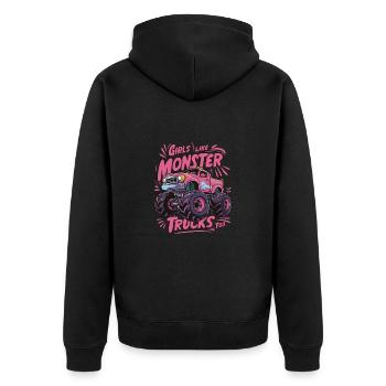 Girls Like Monster Trucks Too für Frauen und - Unisex Premium Bio Zip Hoodie - Schwarz - Hinten - Nico (187cm)