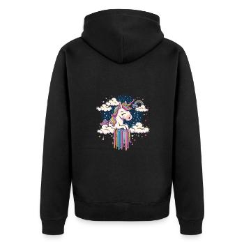Verträumtes Regenbogen-Einhorn Himmel für Kinder - Unisex Premium Bio Zip Hoodie - Schwarz - Hinten - Nico (187cm)