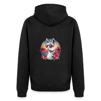 Alpaka Lama Blumen für Alpakaliebhaber - Unisex Premium Bio Zip Hoodie - Schwarz - Hinten - Nico (187cm)