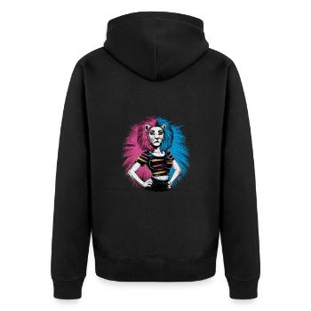 Punk Löwe mit rosa und blauen Haaren Retro Style - Unisex Premium Bio Zip Hoodie - Schwarz - Hinten - Nico (187cm)