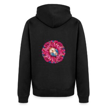 Niedlicher schlafender Vogel umgeben bunter Blume - Unisex Premium Bio Zip Hoodie - Schwarz - Hinten - Nico (187cm)