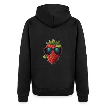 Lustige Erdbeere mit Sonnenbrille Frucht Tropisch - Unisex Premium Bio Zip Hoodie - Schwarz - Hinten - Nico (187cm)