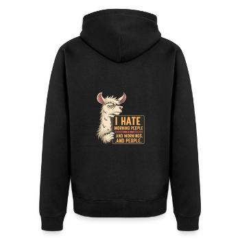 I Hate Morning People für einen Morgenmuffel - Unisex Premium Bio Zip Hoodie - Schwarz - Hinten - Nico (187cm)