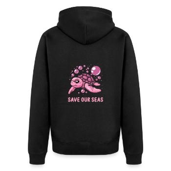 Save Our Seas für Schildkrötenliebhaber - Unisex Premium Bio Zip Hoodie - Schwarz - Hinten - Nico (187cm)