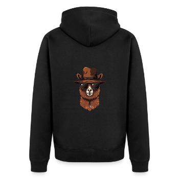 Niedliches Alpaka mit Strohhut Cartoon für - Unisex Premium Bio Zip Hoodie - Schwarz - Hinten - Nico (187cm)