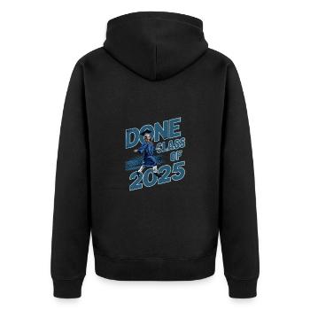 Schule Studuim Abschlussfeier Bestanden 2025 - Unisex Premium Bio Zip Hoodie - Schwarz - Hinten - Nico (187cm)