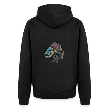 Father and Son Live Love Camp für einen Angler - Unisex Premium Bio Zip Hoodie - Schwarz - Hinten - Nico (187cm)