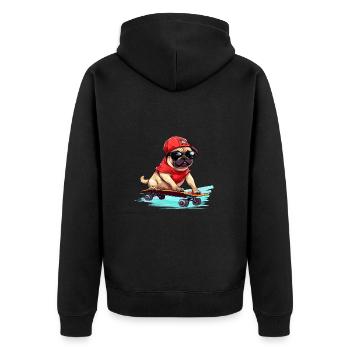 Skateboarding Mops für Skaters - Unisex Premium Bio Zip Hoodie - Schwarz - Hinten - Nico (187cm)
