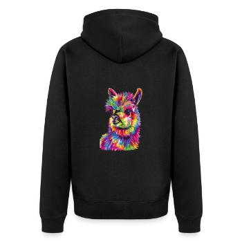 Alpaka Lama für Alpakaliebhaber - Unisex Premium Bio Zip Hoodie - Schwarz - Hinten - Nico (187cm)