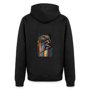 Lebendiges mehrfarbiges Kunstdesign Frau - Unisex Premium Bio Zip Hoodie - Schwarz - Hinten - Nico (187cm)