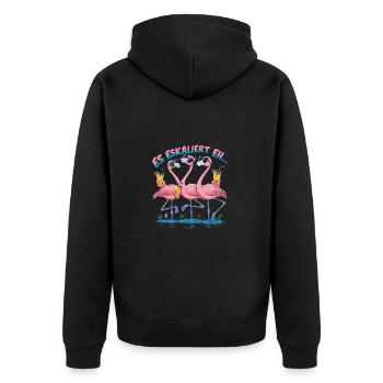 Es eskaliert eh… - Unisex Premium Bio Zip Hoodie - Schwarz - Hinten - Nico (187cm)