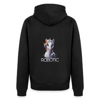 Lustiges Einhorn Roboter Robotic Kuscheln Cyborg - Unisex Premium Bio Zip Hoodie - Schwarz - Hinten - Nico (187cm)