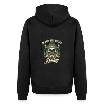 Ich hab Feuer gemacht - Unisex Premium Bio Zip Hoodie - Schwarz - Hinten - Nico (187cm)