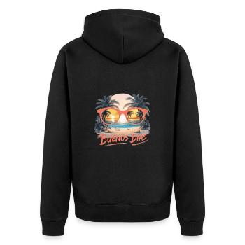 Tropisches Paradies Sonnenbrille Strand Reflexion - Unisex Premium Bio Zip Hoodie - Schwarz - Hinten - Nico (187cm)