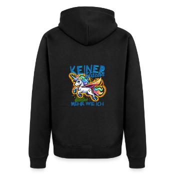 Keiner glitzert mehr wie ich für einen Einhorn - Unisex Premium Bio Zip Hoodie - Schwarz - Hinten - Nico (187cm)