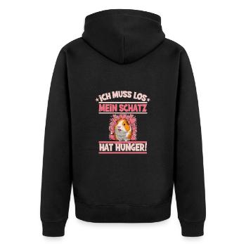 Ich muss los mein Schatz hat hunger - Unisex Premium Bio Zip Hoodie - Schwarz - Hinten - Nico (187cm)