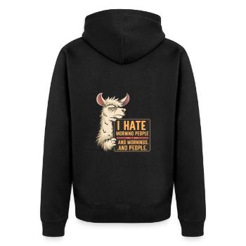 I Hate Morning People für einen Morgenmuffel - Unisex Premium Bio Zip Hoodie - Schwarz - Hinten - Nico (187cm)