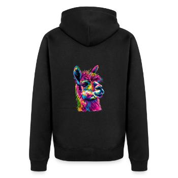 Alpaka Lama für Alpakaliebhaber - Unisex Premium Bio Zip Hoodie - Schwarz - Hinten - Nico (187cm)
