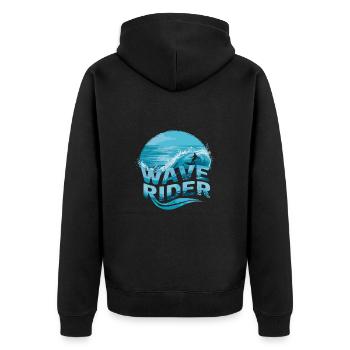 Wave Rider Surfen Surfing für Surfer - Unisex Premium Bio Zip Hoodie - Schwarz - Hinten - Nico (187cm)