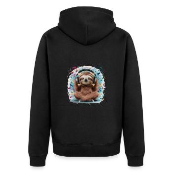 Cooles DJ-Faultier Platten auflegt Kopfhörern - Unisex Premium Bio Zip Hoodie - Schwarz - Hinten - Nico (187cm)