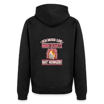 Ich muss los mein Schatz hat hunger - Unisex Premium Bio Zip Hoodie - Schwarz - Hinten - Nico (187cm)