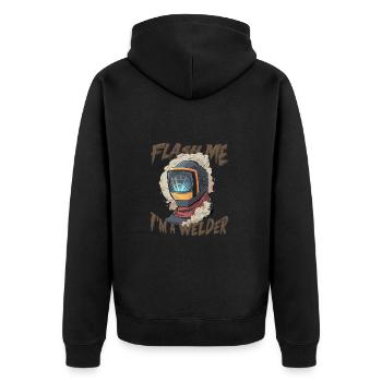 FLASH ME I'M A WELDER für einen Schweißer - Unisex Premium Bio Zip Hoodie - Schwarz - Hinten - Nico (187cm)