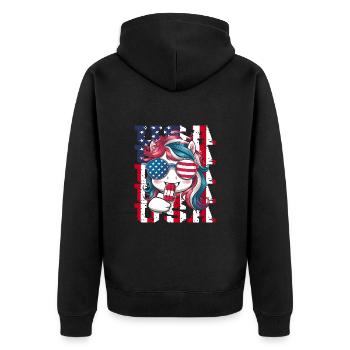 Patriotisches Einhorn Eis Amerikanische Flagge - Unisex Premium Bio Zip Hoodie - Schwarz - Hinten - Nico (187cm)