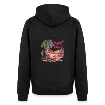 Sonnenuntergang Desert Vibes Urlaub Abenteuer - Unisex Premium Bio Zip Hoodie - Schwarz - Hinten - Nico (187cm)