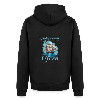 Auf zu neuen Ufern Segeln Segelschiff - Unisex Premium Bio Zip Hoodie - Schwarz - Hinten - Nico (187cm)