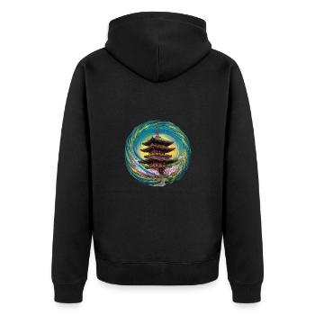 Japanischer Haus Kominka für einen Japan Fan - Unisex Premium Bio Zip Hoodie - Schwarz - Hinten - Nico (187cm)