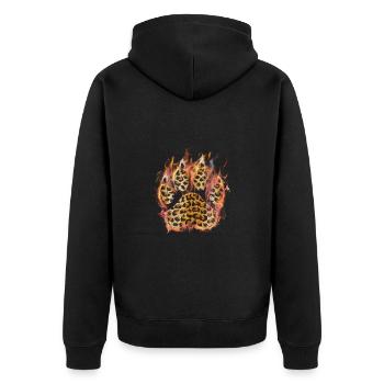Leopard Flammenpfote Pfote Pfotenabdruck - Unisex Premium Bio Zip Hoodie - Schwarz - Hinten - Nico (187cm)