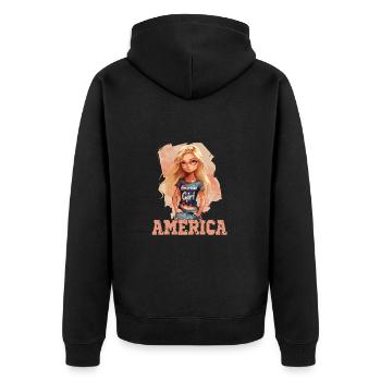 Patriotisches Amerikanisches Mädchen USA für - Unisex Premium Bio Zip Hoodie - Schwarz - Hinten - Nico (187cm)
