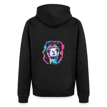 Alpaka Lama für Alpakaliebhaber - Unisex Premium Bio Zip Hoodie - Schwarz - Hinten - Nico (187cm)