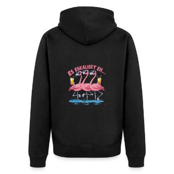 Es eskaliert eh… - Unisex Premium Bio Zip Hoodie - Schwarz - Hinten - Nico (187cm)