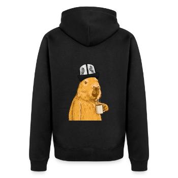 Capybara mit lustigem Hut und Kaffee - Unisex Premium Bio Zip Hoodie - Schwarz - Hinten - Nico (187cm)