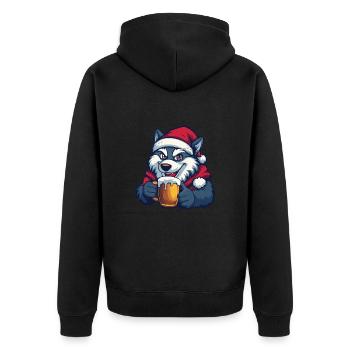 Wolf Bier Xmas Weihnachten - Unisex Premium Bio Zip Hoodie - Schwarz - Hinten - Nico (187cm)