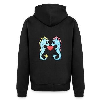 Seepferd Paar Valentinstag - Unisex Premium Bio Zip Hoodie - Schwarz - Hinten - Nico (187cm)