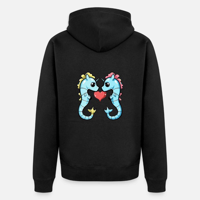 Hippocampe Couple Saint-Valentin - Veste à capuche bio Premium Unisexe - noir